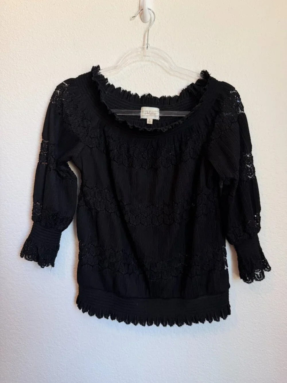 Anthropologie Deletta Riley Black Lace Off the Shoulder Top